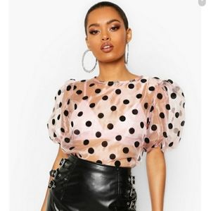 Organza Polka Dot Puff Sleeve Top